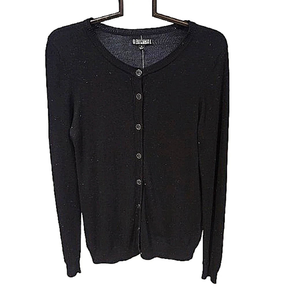 Nicole Miller Silver Sparkle Knit Collarless Cardigan Black Silver Small - Picture 6 of 13